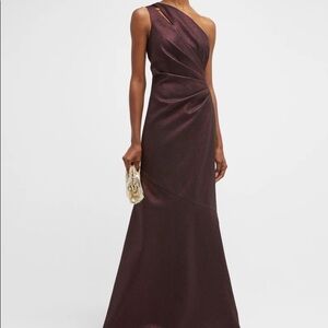Rickie Freeman for Teri Jon Burgundy One-Shoulder Maxi Dress